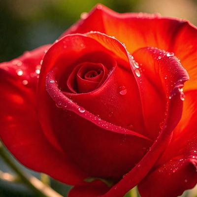 The primary subject of the image is a red rose with a pink center, sitting in a garden setting. The rose is the focal point of the image, and it appears to be a real-life photograph of the flower. The setting includes a background of greenery, which adds to the natural and serene atmosphere of the scene. The visual style of the image is a close-up of the rose, highlighting its beauty and details. The colors and mood of the image are predominantly warm and inviting, with the